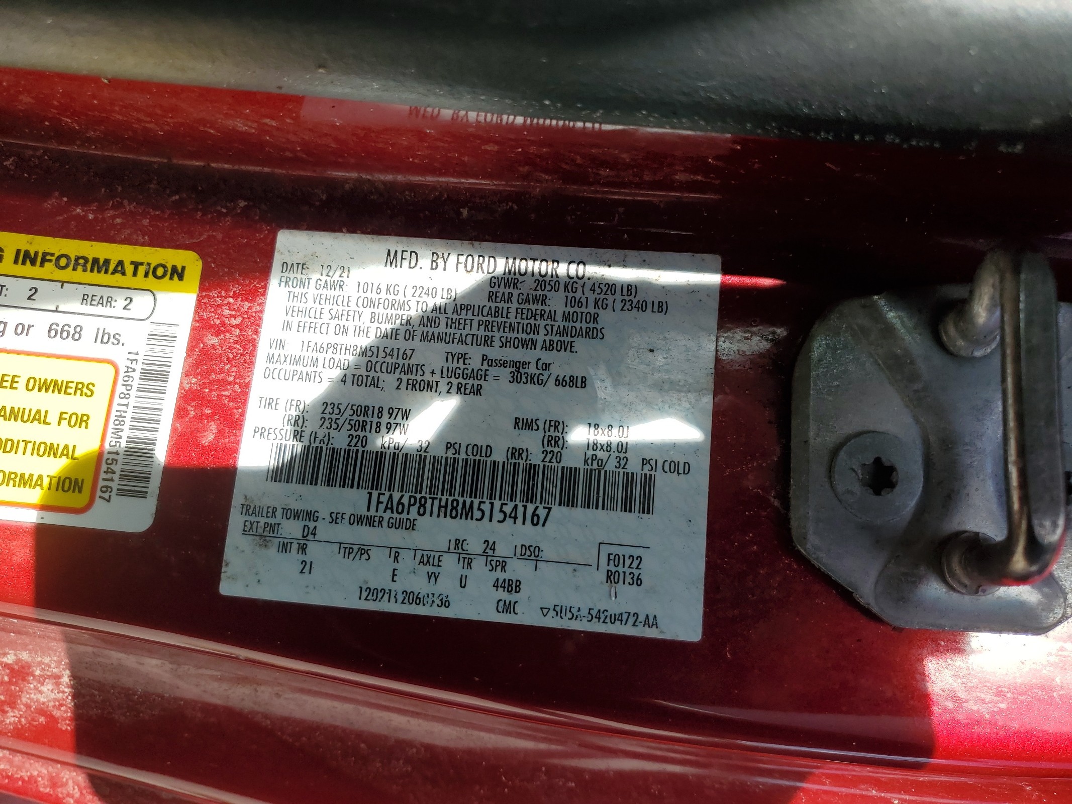 1FA6P8TH8M5154167 2021 Ford Mustang