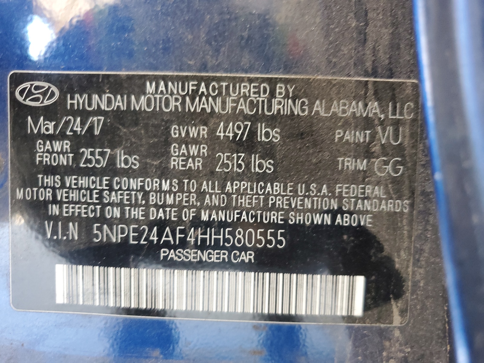 5NPE24AF4HH580555 2017 Hyundai Sonata Se