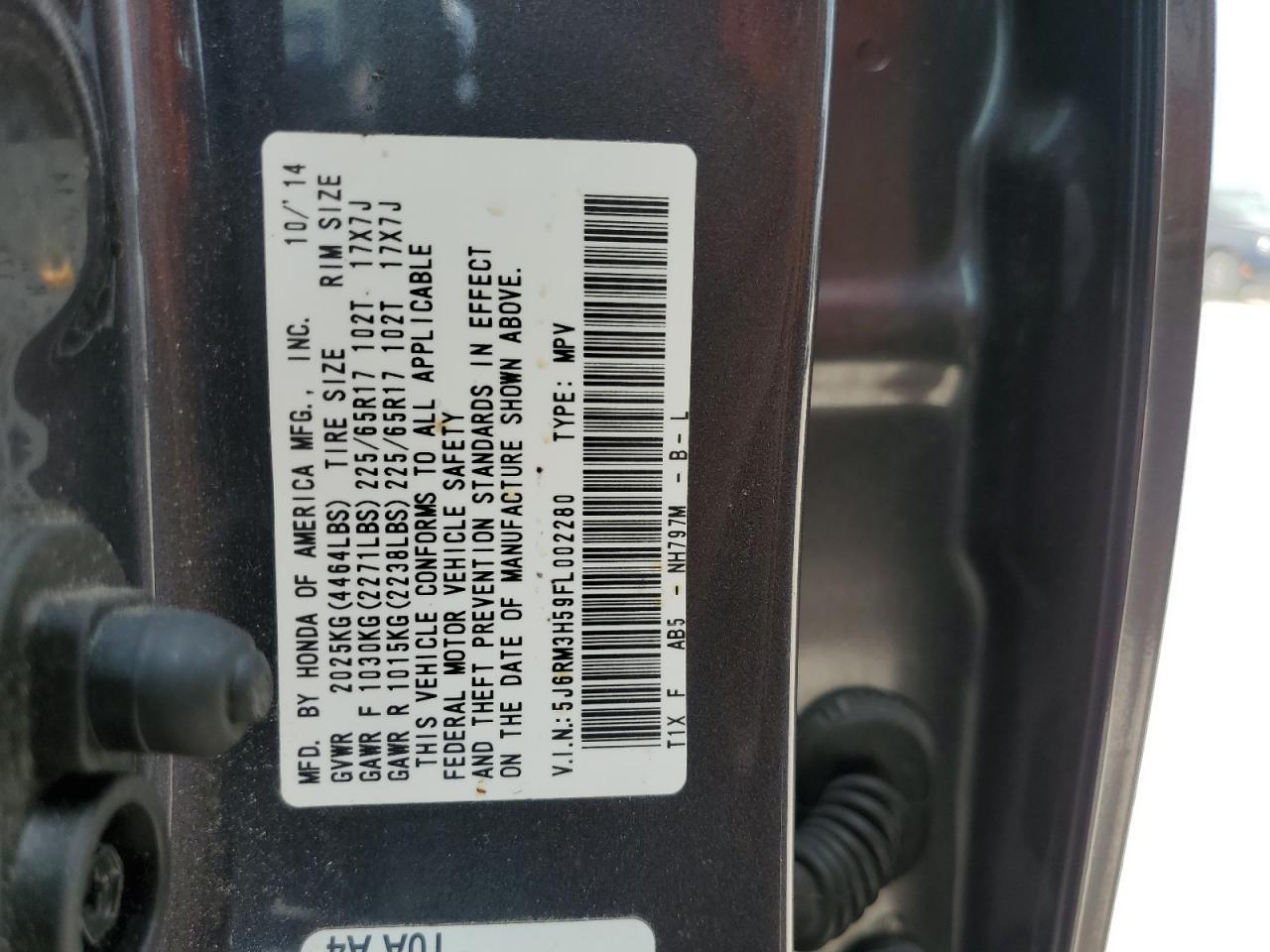 2015 Honda Cr-V Ex VIN: 5J6RM3H59FL002280 Lot: 68748934