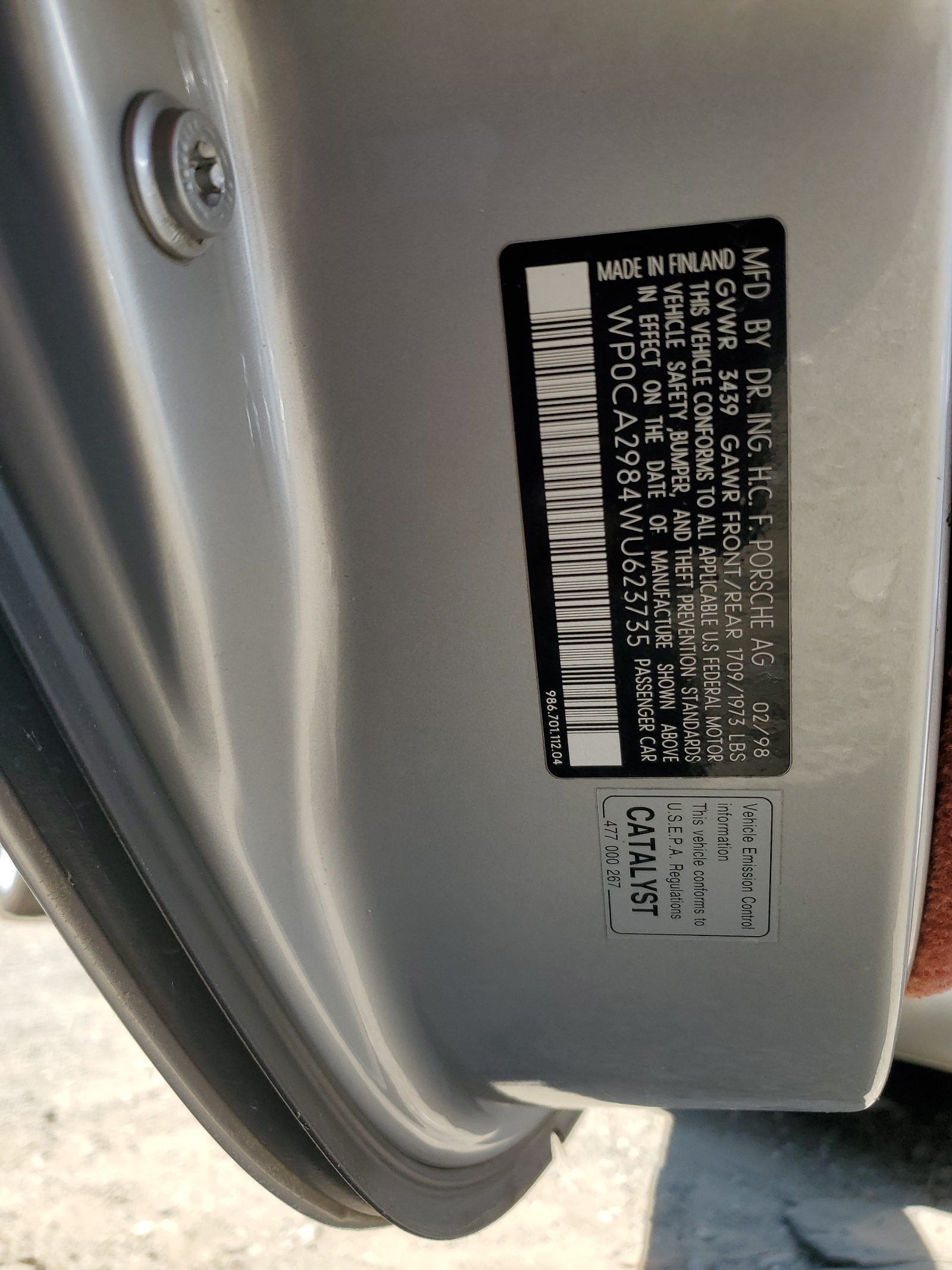 WP0CA2984WU623735 1998 Porsche Boxster