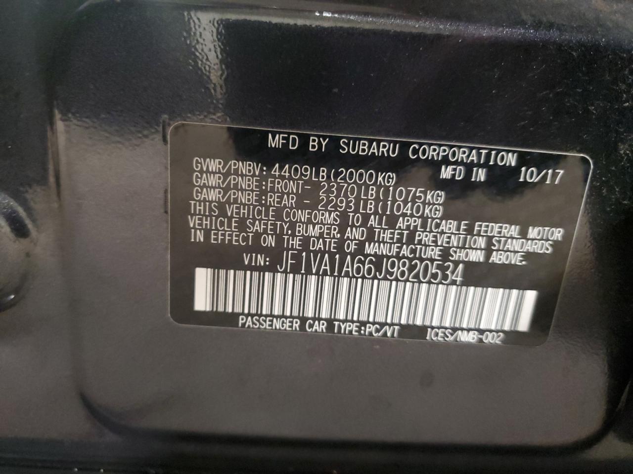 JF1VA1A66J9820534 2018 Subaru Wrx