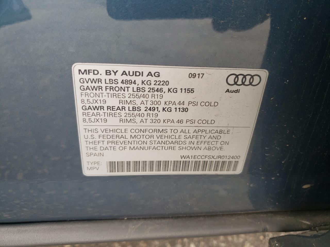 2018 Audi Q3 Premium VIN: WA1ECCFSXJR012400 Lot: 65939324