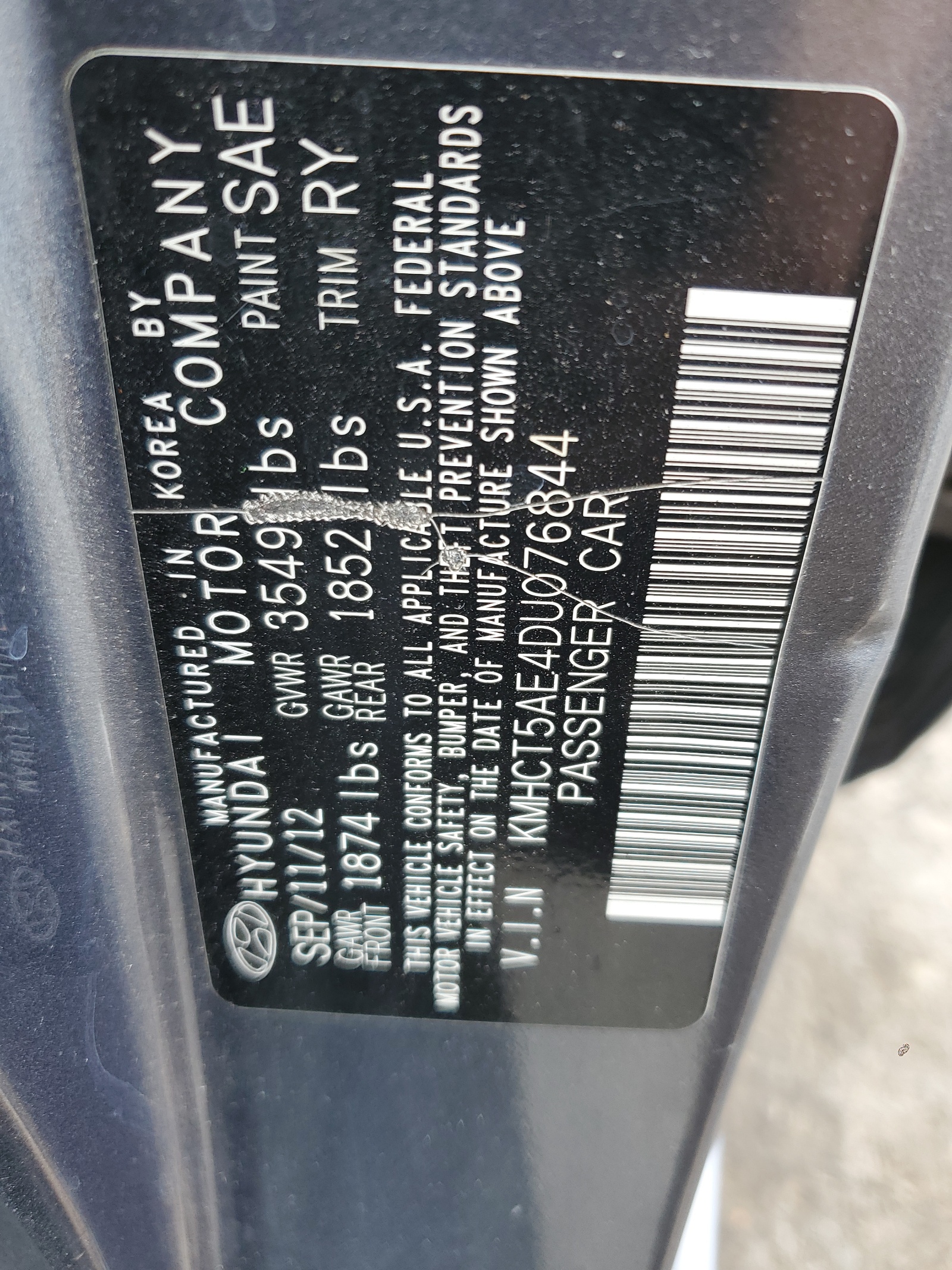 KMHCT5AE4DU076844 2013 Hyundai Accent Gls