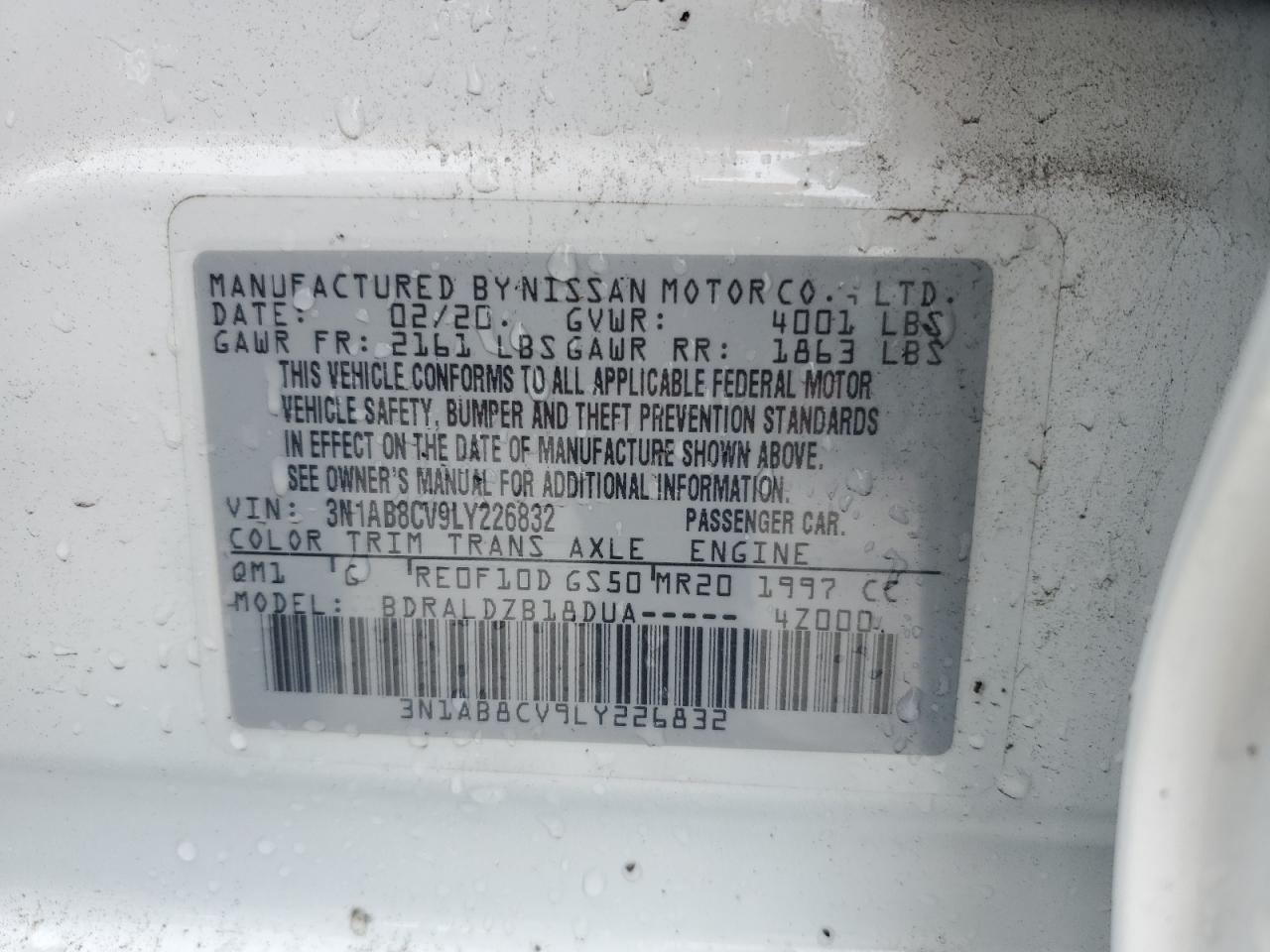 2020 Nissan Sentra Sv VIN: 3N1AB8CV9LY226832 Lot: 66166344