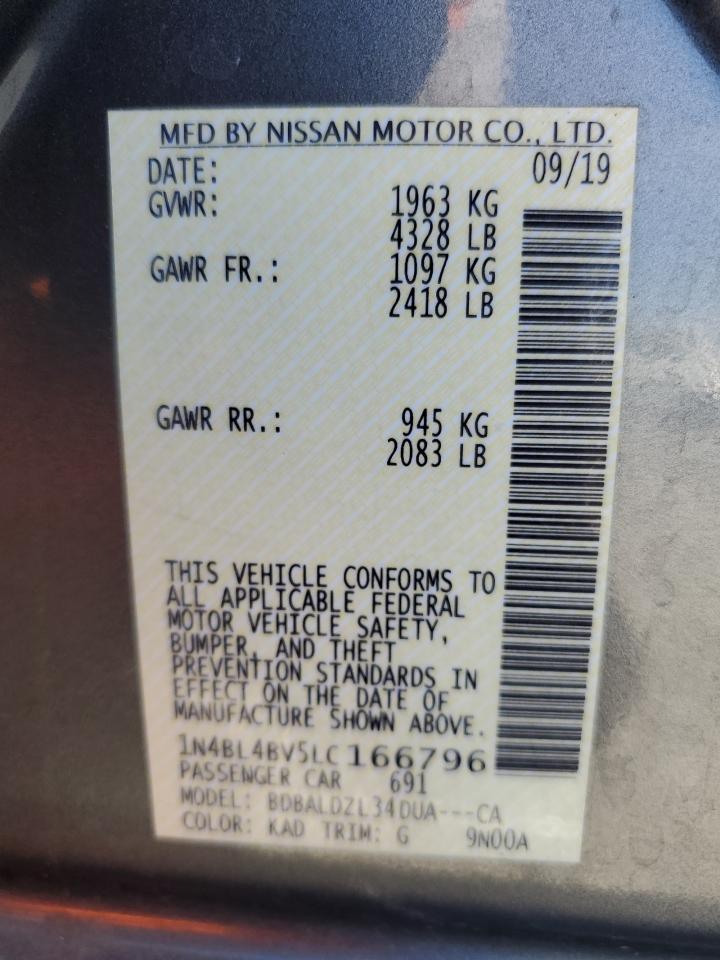 2020 Nissan Altima S VIN: 1N4BL4BV5LC166796 Lot: 66406114