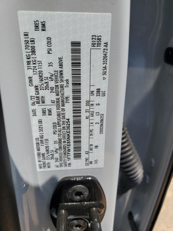 2022 Ford F150 Supercrew VIN: 1FTFW1E85NKE36254 Lot: 65104134