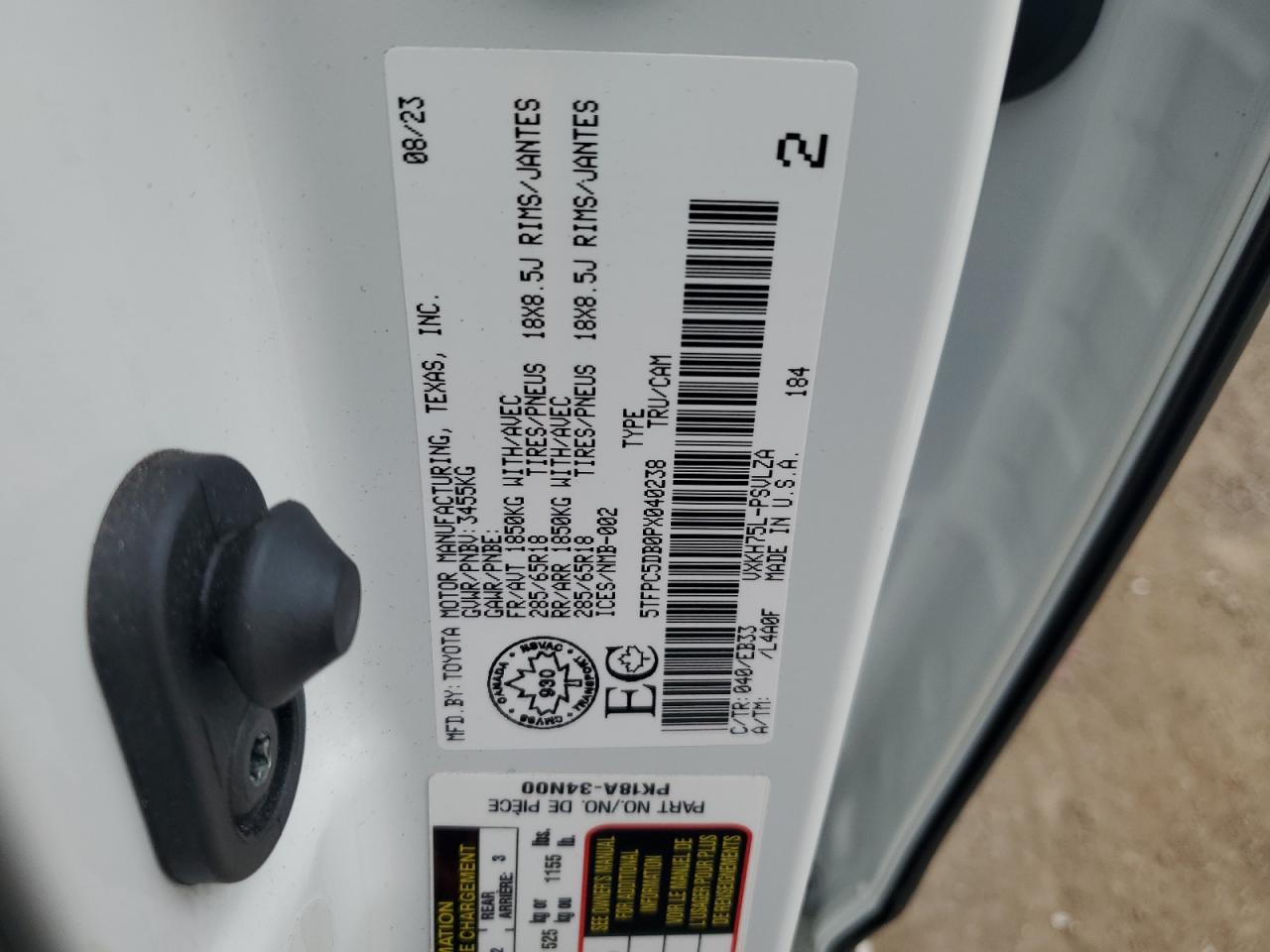 2023 Toyota Tundra Crewmax Limited VIN: 5TFPC5DB0PX040238 Lot: 68844554