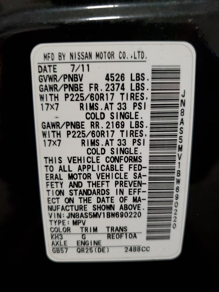 2011 Nissan Rogue S VIN: JN8AS5MV1BW690220 Lot: 67569714