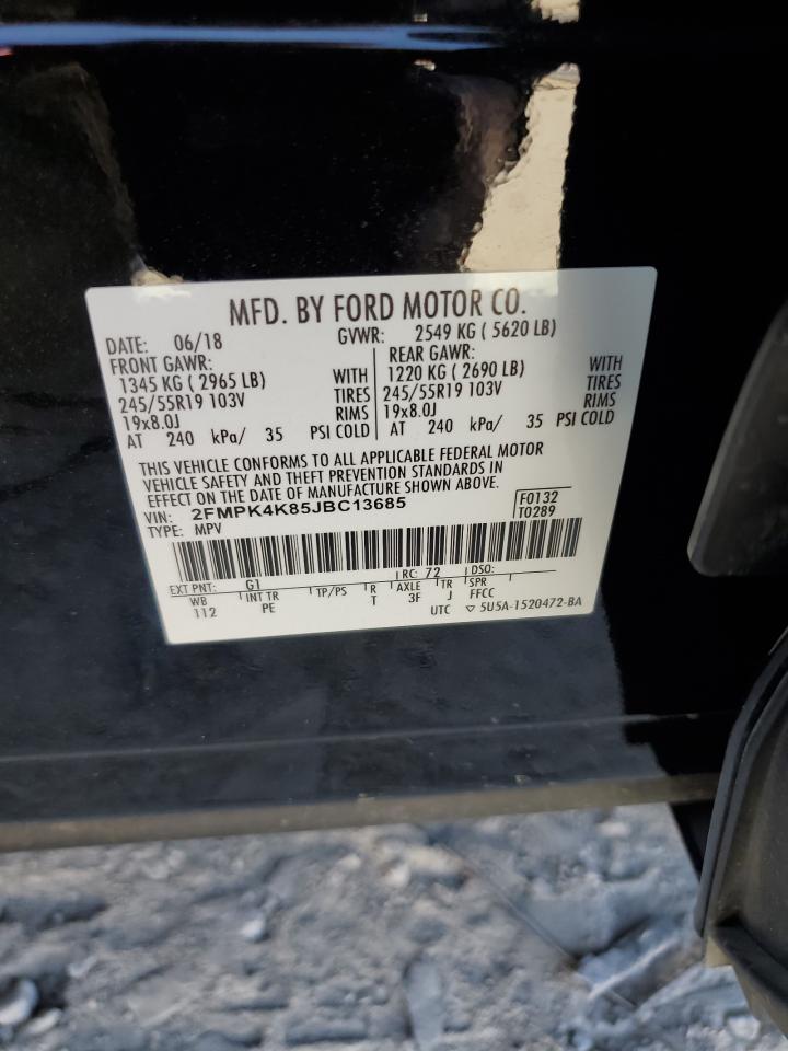 2018 Ford Edge Titanium VIN: 2FMPK4K85JBC13685 Lot: 67001074