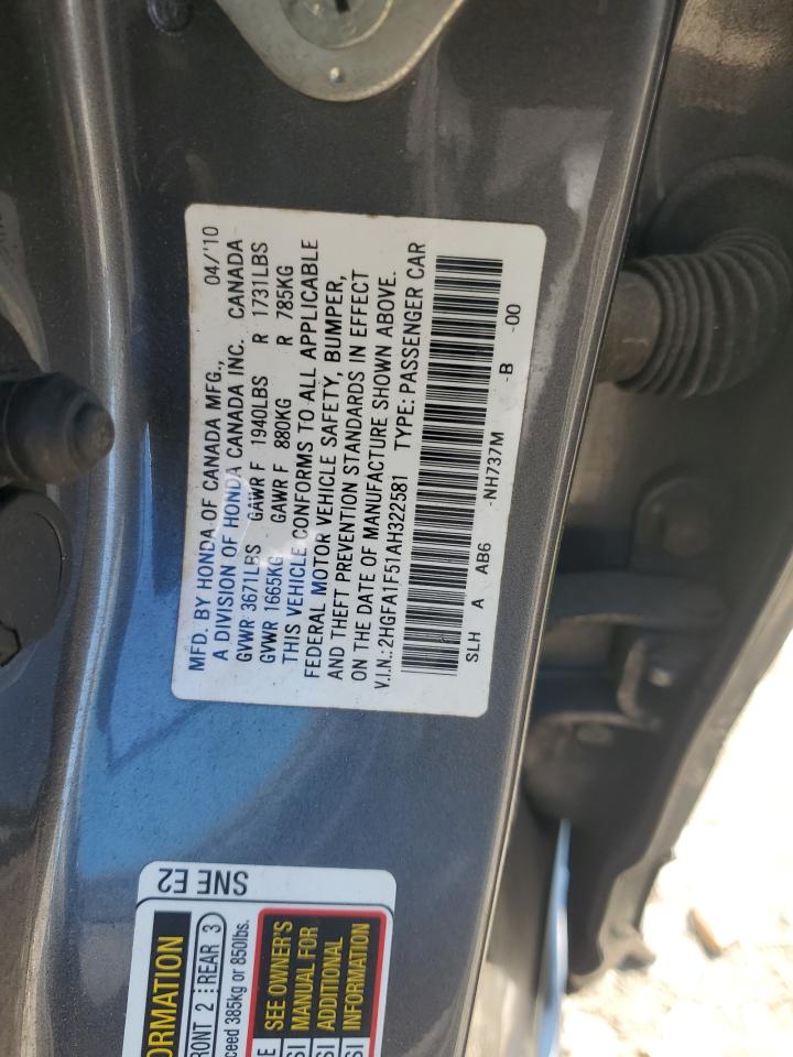 2010 Honda Civic Lx VIN: 2HGFA1F51AH322581 Lot: 66711774