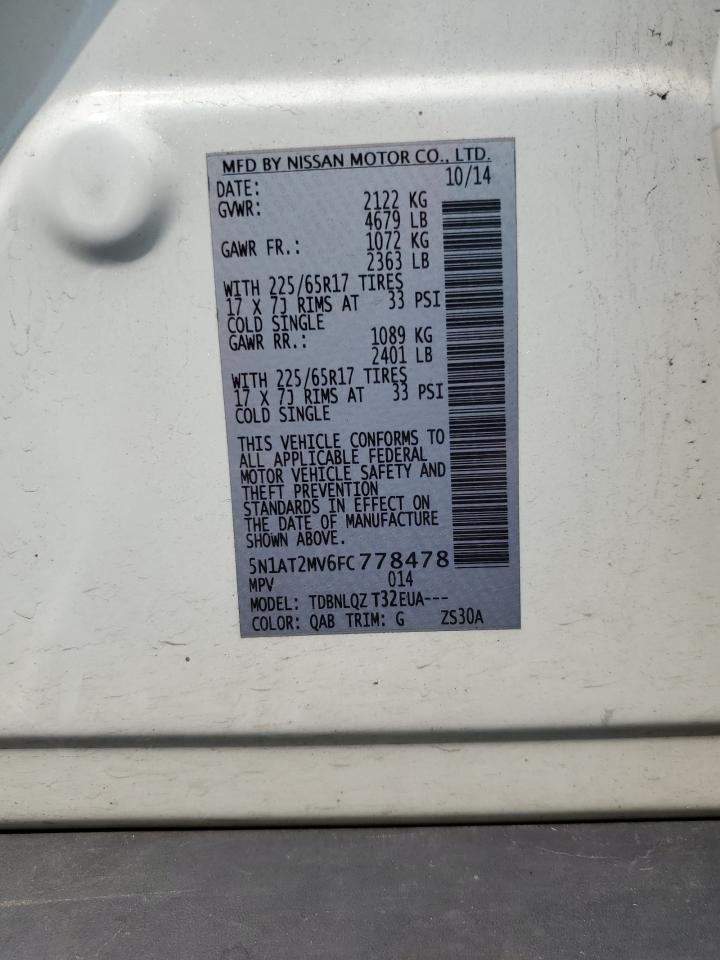 2015 Nissan Rogue S VIN: 5N1AT2MV6FC778478 Lot: 65008814