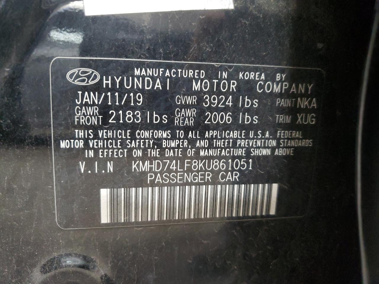 2019 Hyundai Elantra Se VIN: KMHD74LF8KU861051 Lot: 66694514