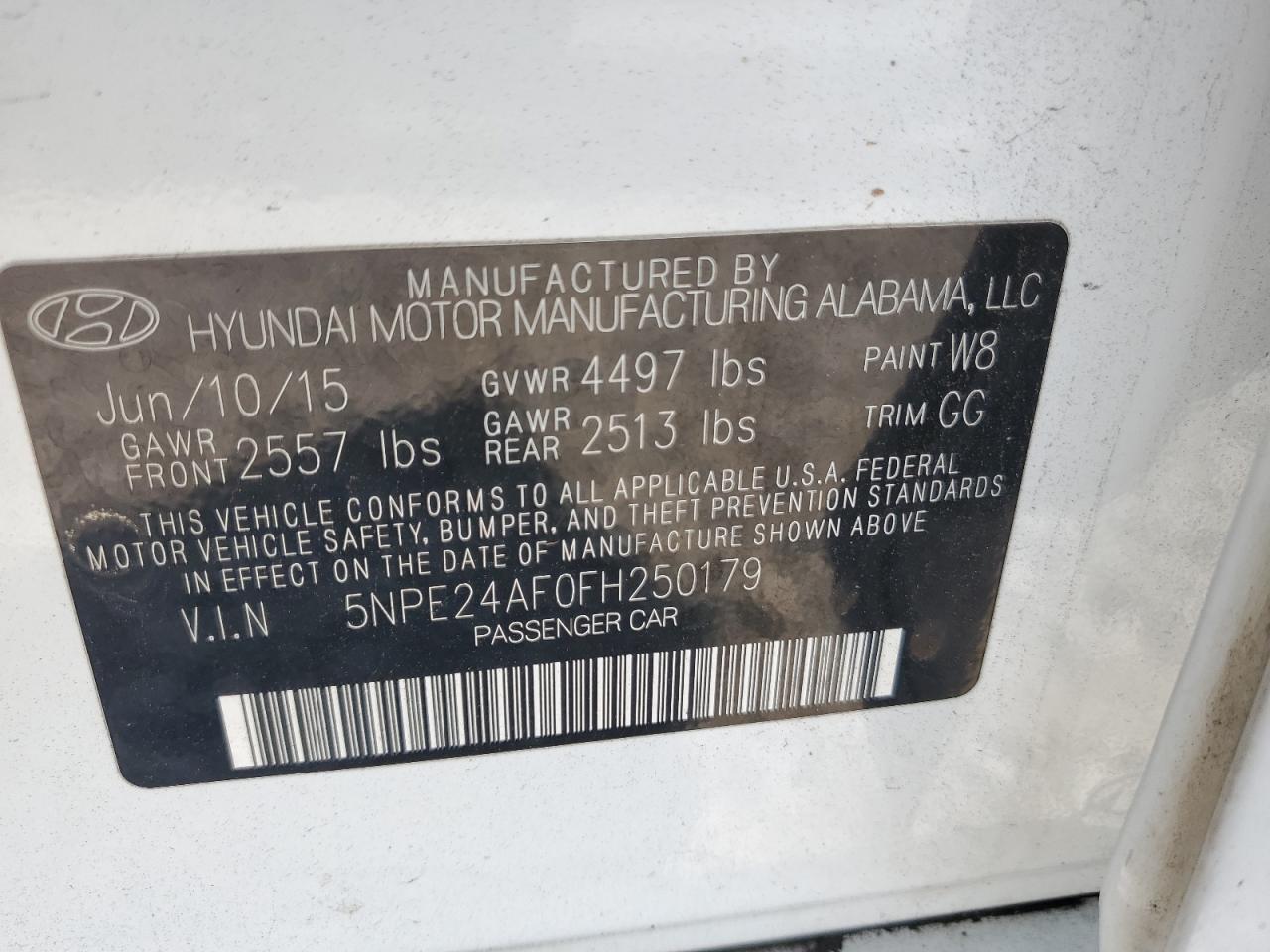 5NPE24AF0FH250179 2015 Hyundai Sonata Se