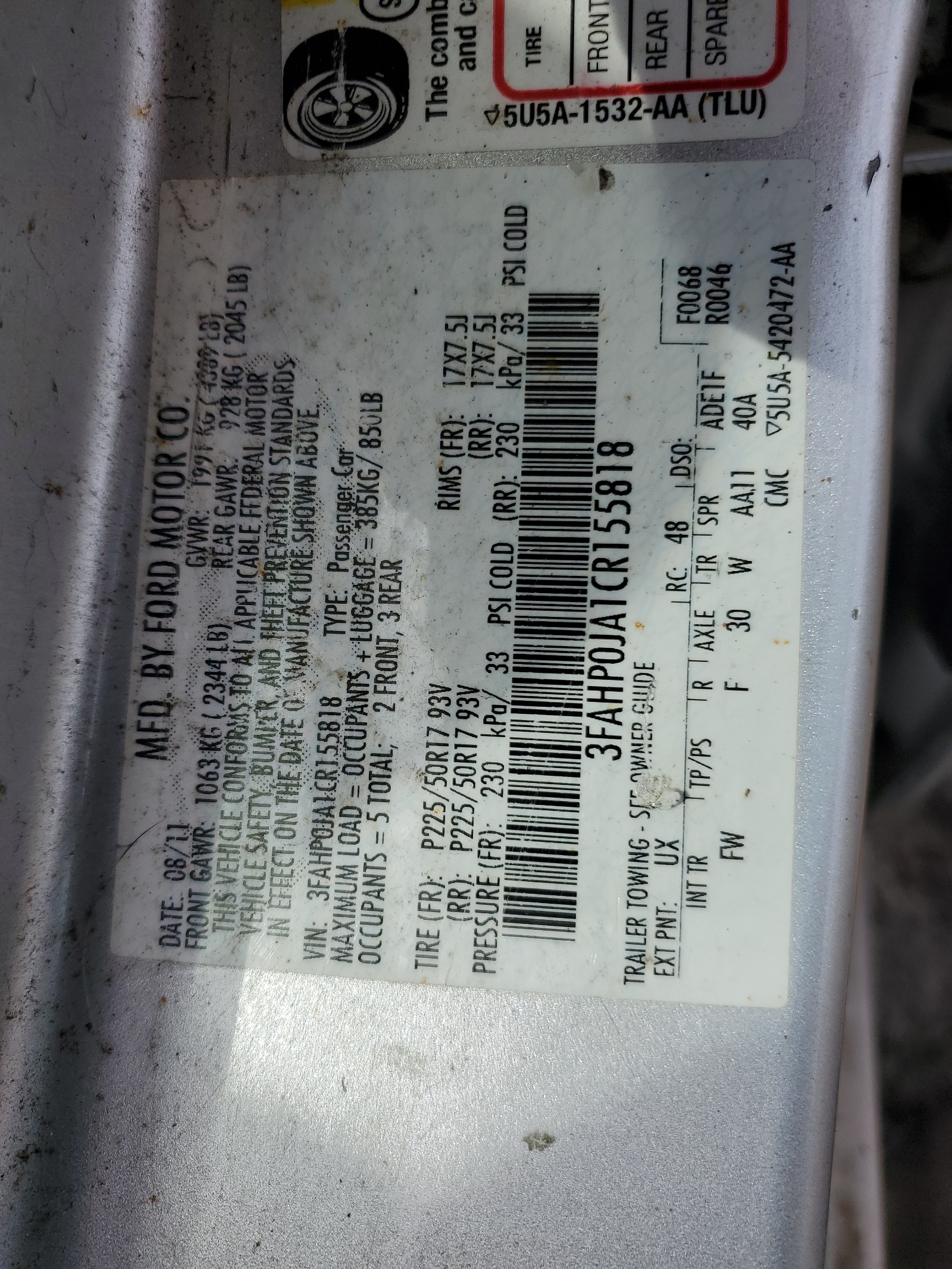 3FAHP0JA1CR155818 2012 Ford Fusion Sel