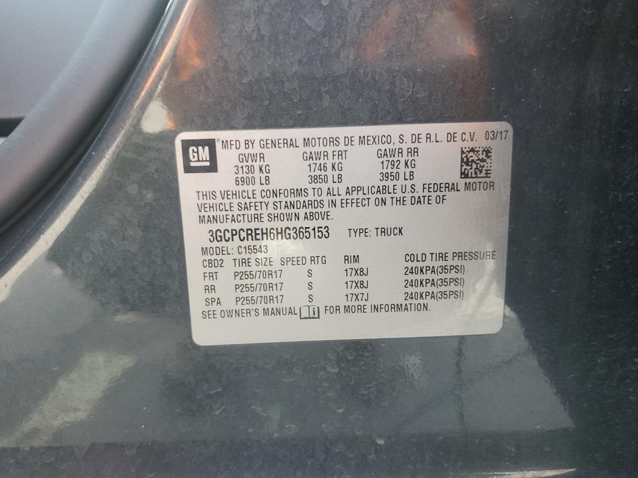 2017 Chevrolet Silverado C1500 Lt VIN: 3GCPCREH6HG365153 Lot: 65855034