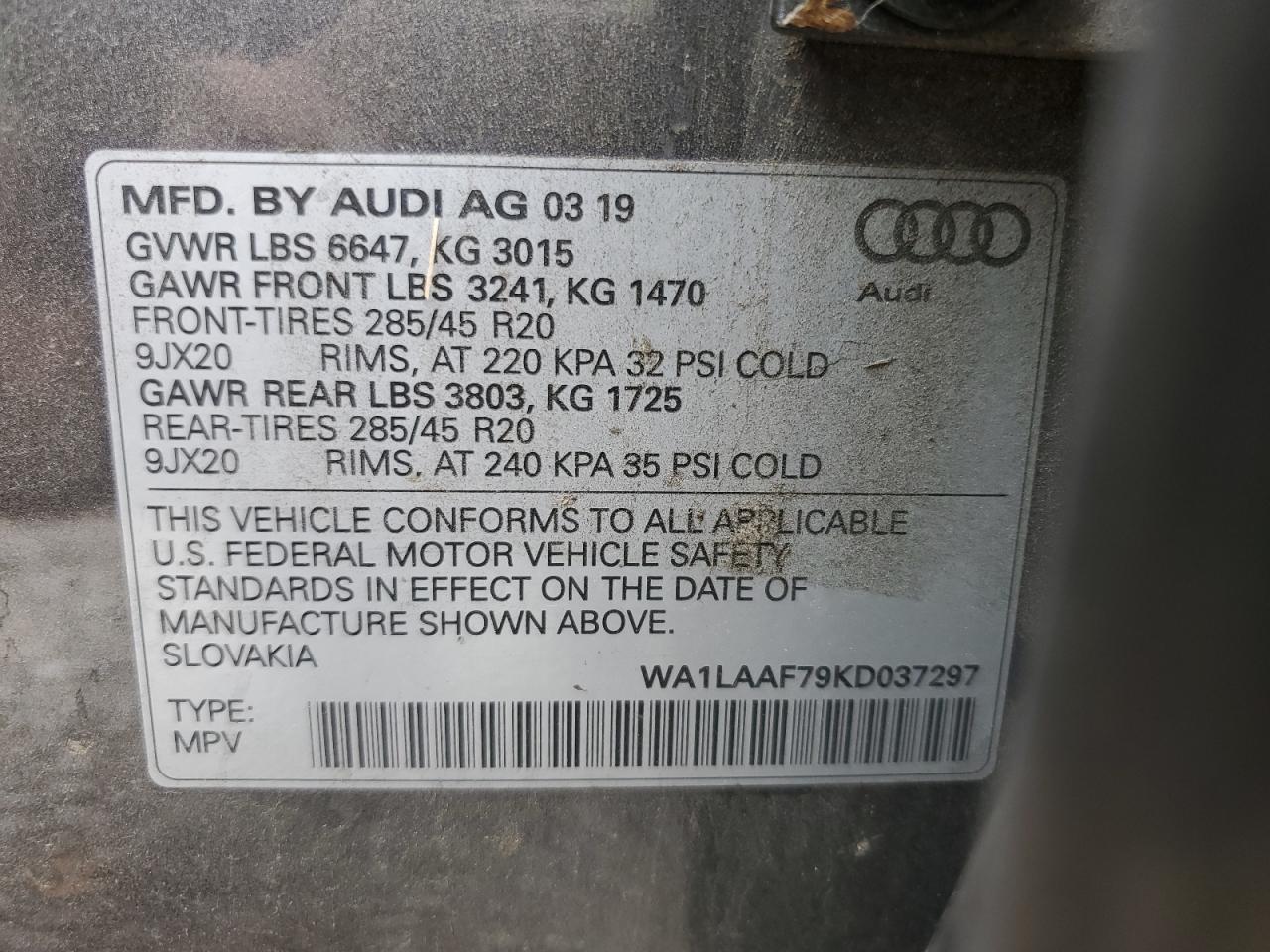 WA1LAAF79KD037297 2019 Audi Q7 Premium Plus