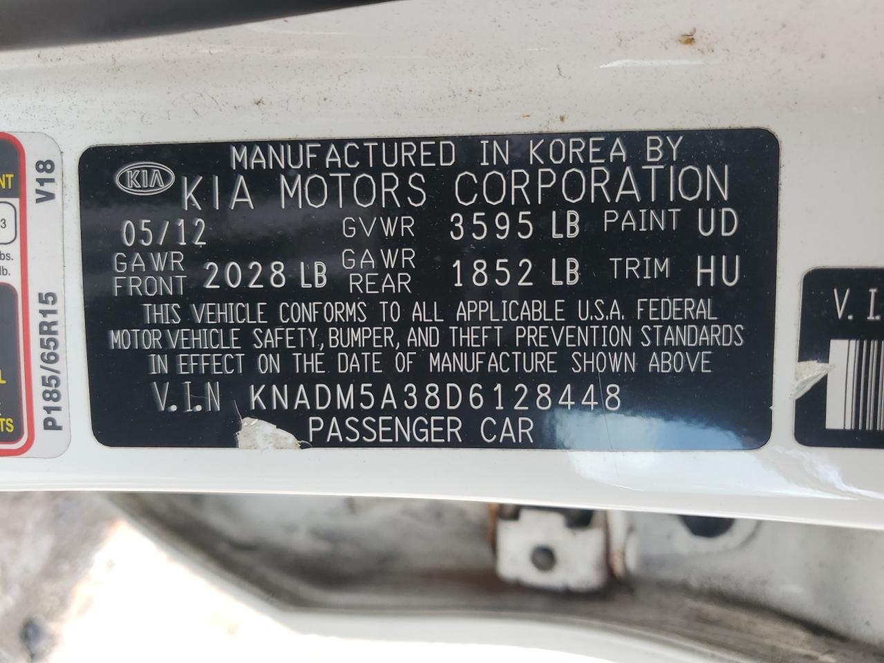 2013 Kia Rio Lx VIN: KNADM5A38D6128448 Lot: 66693864