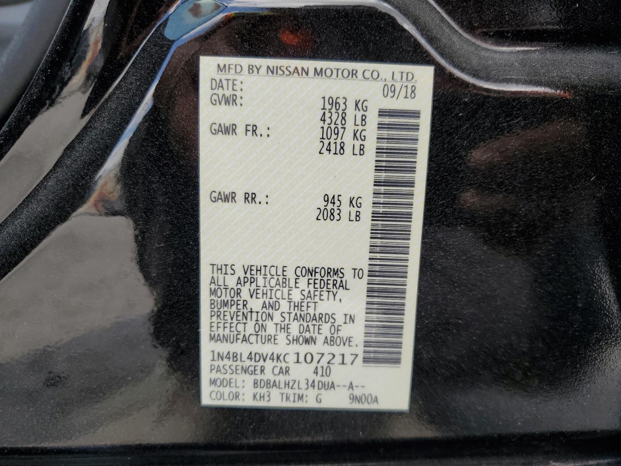 1N4BL4DV4KC107217 2019 Nissan Altima Sv