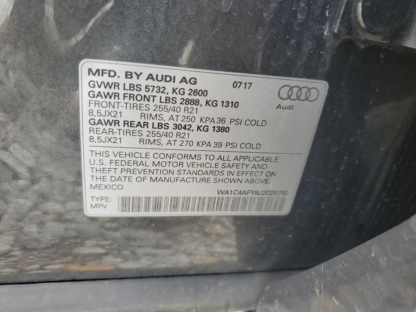 WA1C4AFY8J2025782 2018 Audi Sq5 Prestige