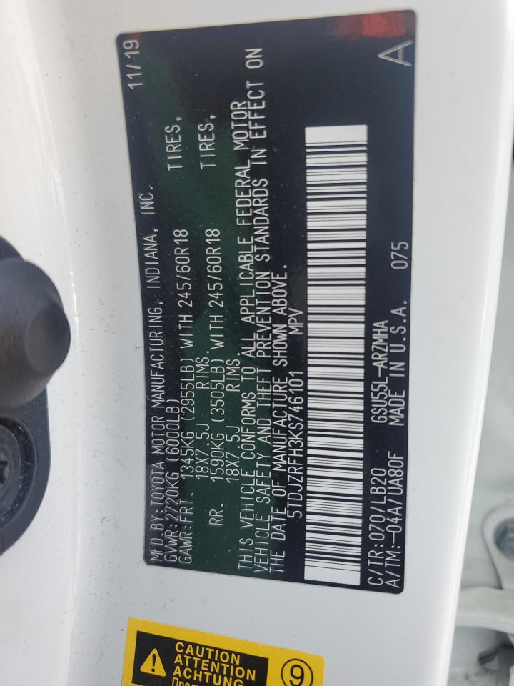 2019 Toyota Highlander Se VIN: 5TDJZRFH3KS746101 Lot: 64141604