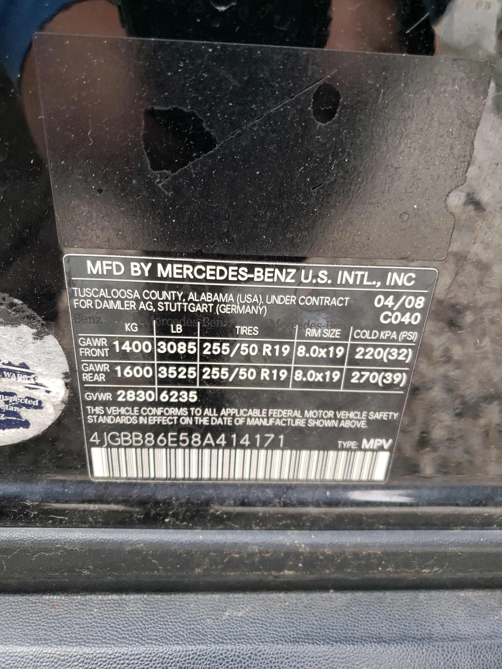 4jgbb86e58a414171 4JGBB86E58A414171 2008 Mercedes-Benz Ml 350