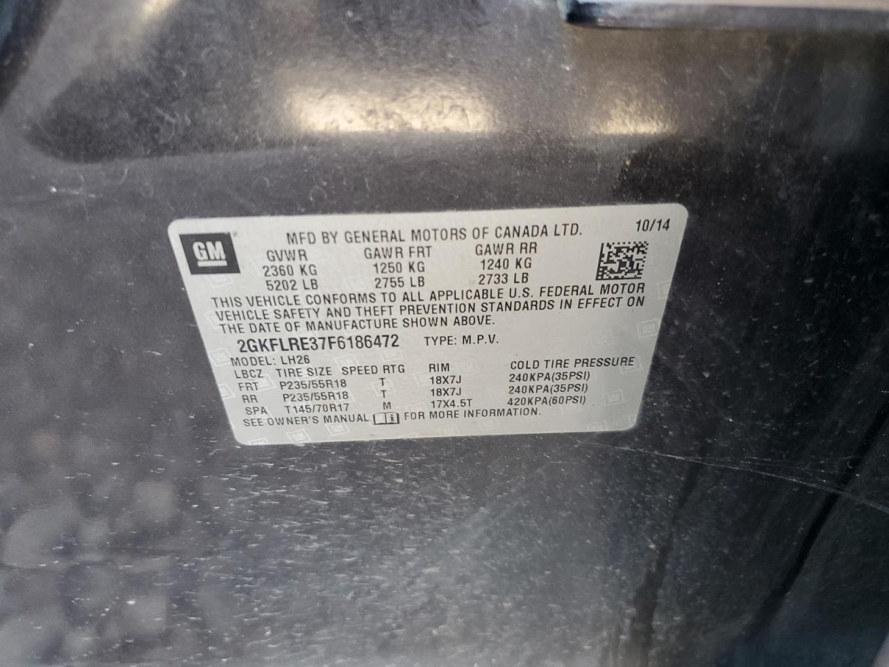 2015 GMC Terrain Sle VIN: 2GKFLRE37F6186472 Lot: 68219294