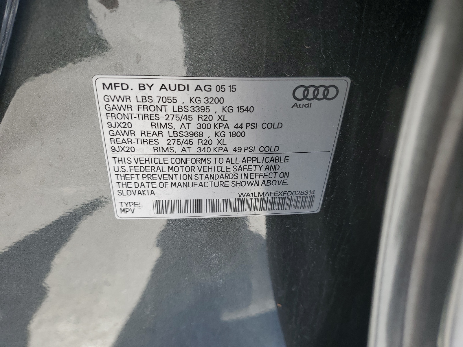 WA1LMAFEXFD028314 2015 Audi Q7 Tdi Premium Plus