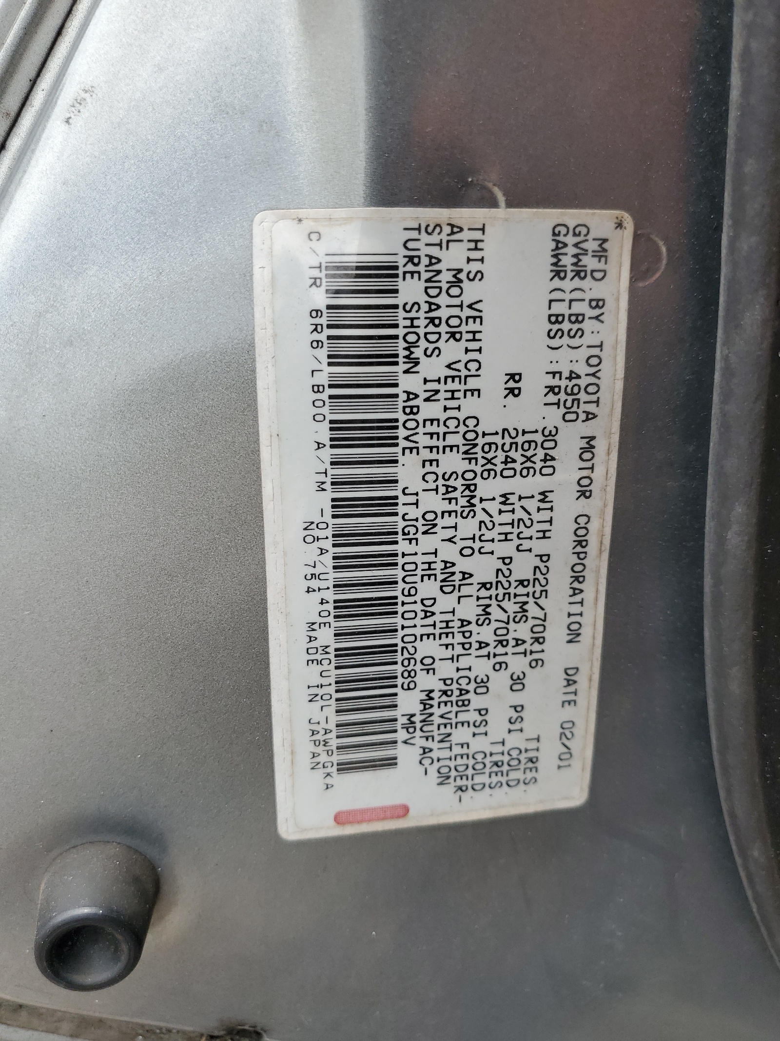 JTJGF10U910102689 2001 Lexus Rx 300