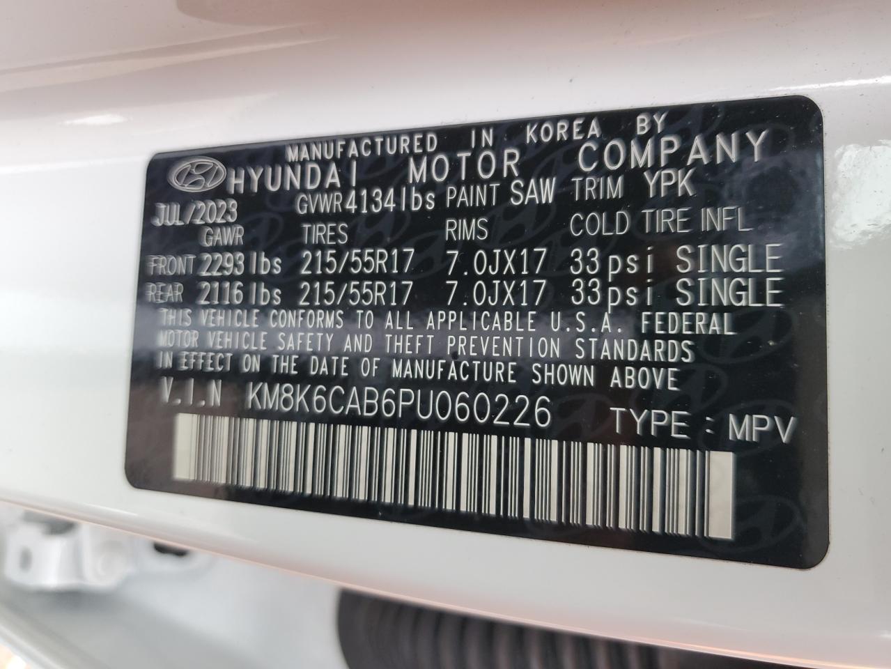 KM8K6CAB6PU060226 2023 Hyundai Kona Sel