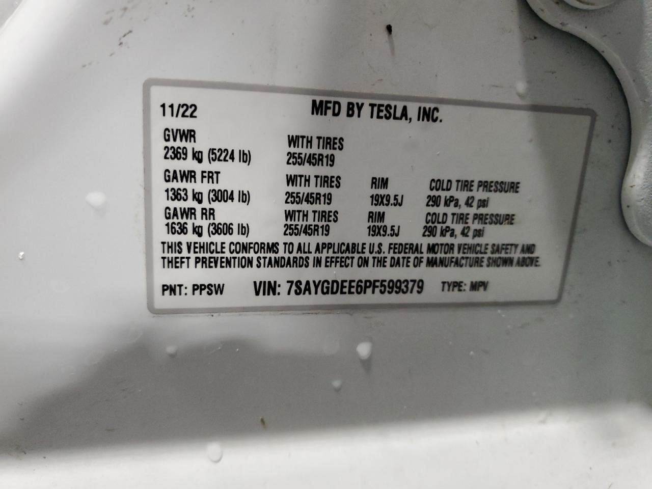 7SAYGDEE6PF599379 2023 Tesla Model Y