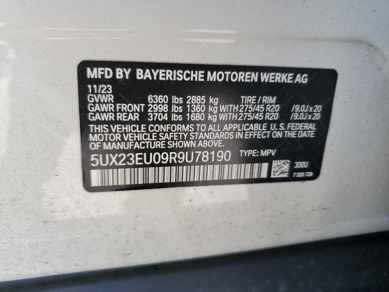 2024 BMW X5 xDrive40I VIN: 5UX23EU09R9U78190 Lot: 66177304