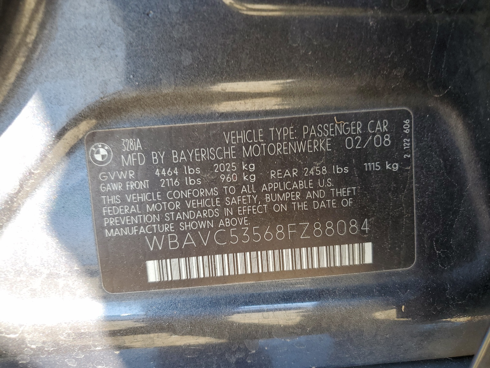 WBAVC53568FZ88084 2008 BMW 328 I Sulev