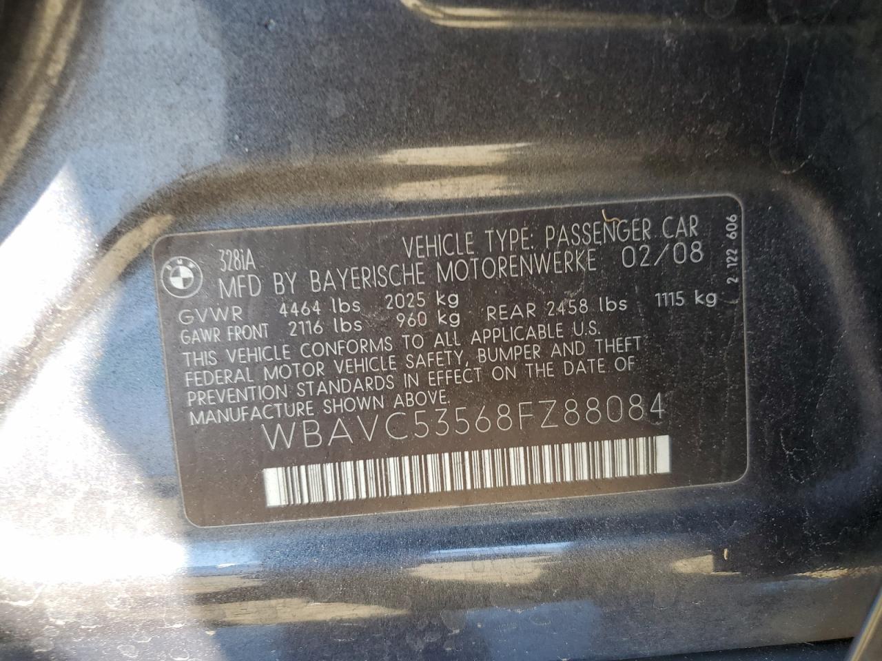 2008 BMW 328 I Sulev VIN: WBAVC53568FZ88084 Lot: 69106704