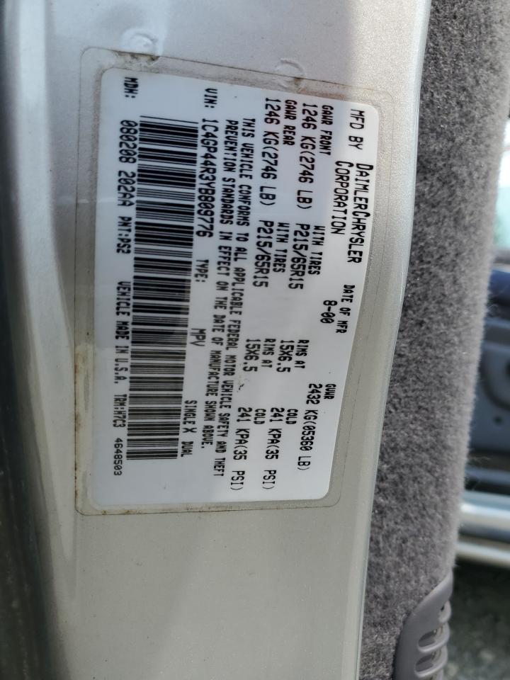 2000 Chrysler Town & Country Lx VIN: 1C4GP44R3YB809776 Lot: 65882854