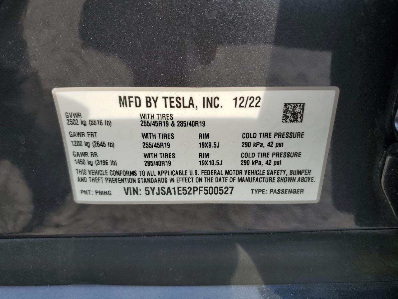 2023 Tesla Model S VIN: 5YJSA1E52PF500527 Lot: 69609724