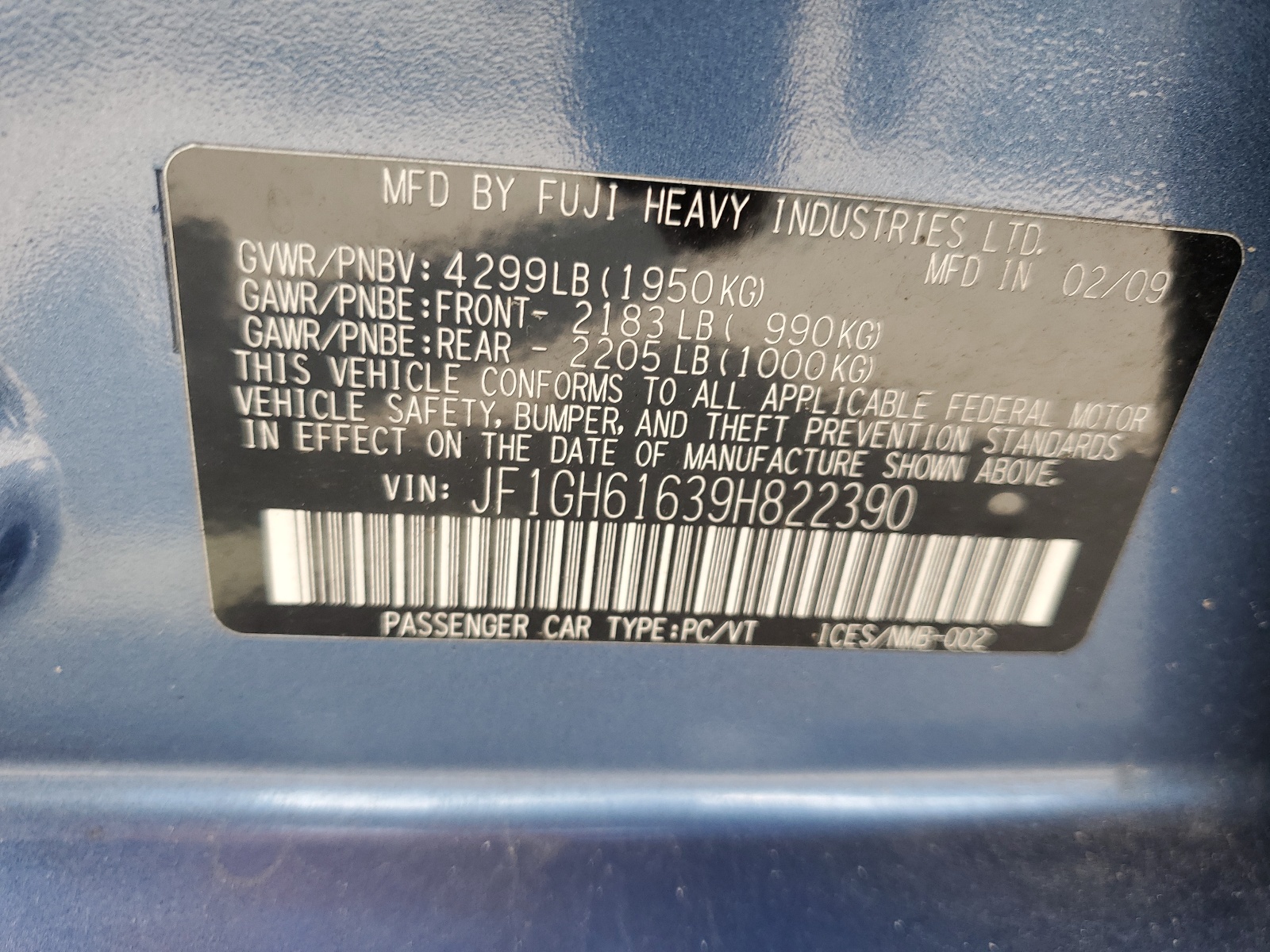 JF1GH61639H822390 2009 Subaru Impreza 2.5I