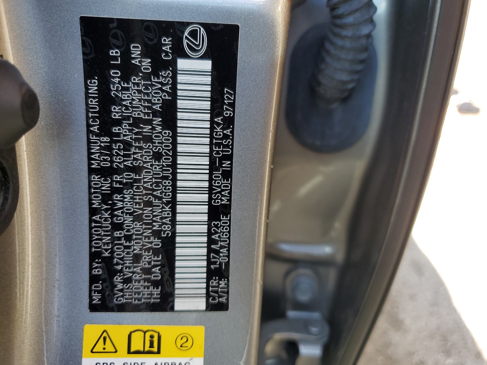 58ABK1GG8JU102009 2018 Lexus Es 350