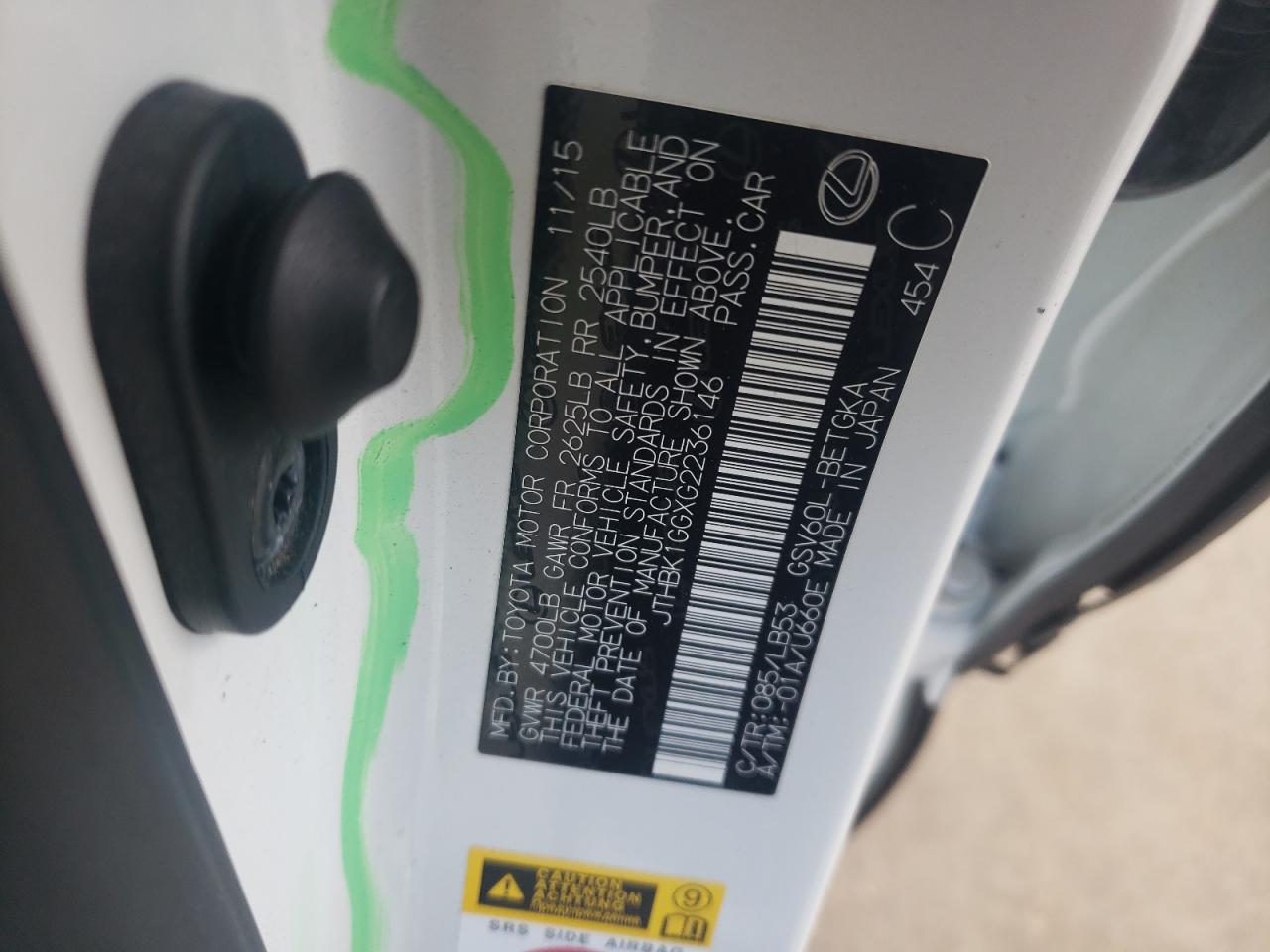 2016 Lexus Es 350 VIN: JTHBK1GGXG2236146 Lot: 66550244