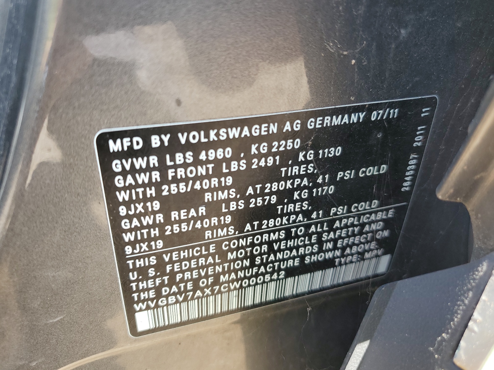 WVGBV7AX7CW000542 2012 Volkswagen Tiguan S