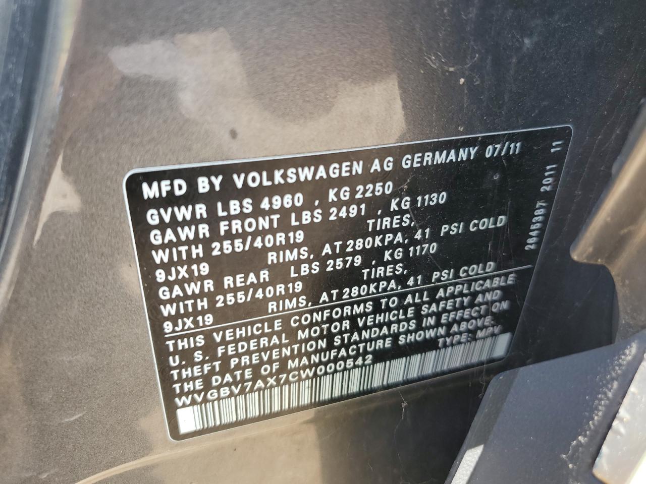 2012 Volkswagen Tiguan S VIN: WVGBV7AX7CW000542 Lot: 68057414