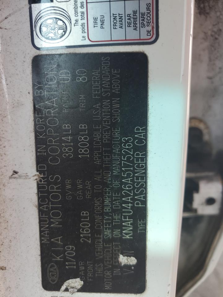 2010 Kia Forte Ex VIN: KNAFU4A26A5175263 Lot: 66082334