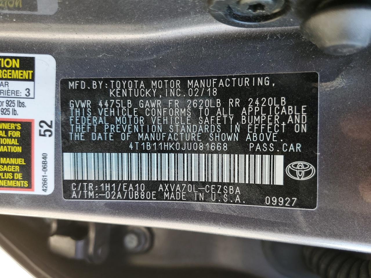 4T1B11HK0JU081668 2018 TOYOTA CAMRY - Image 14