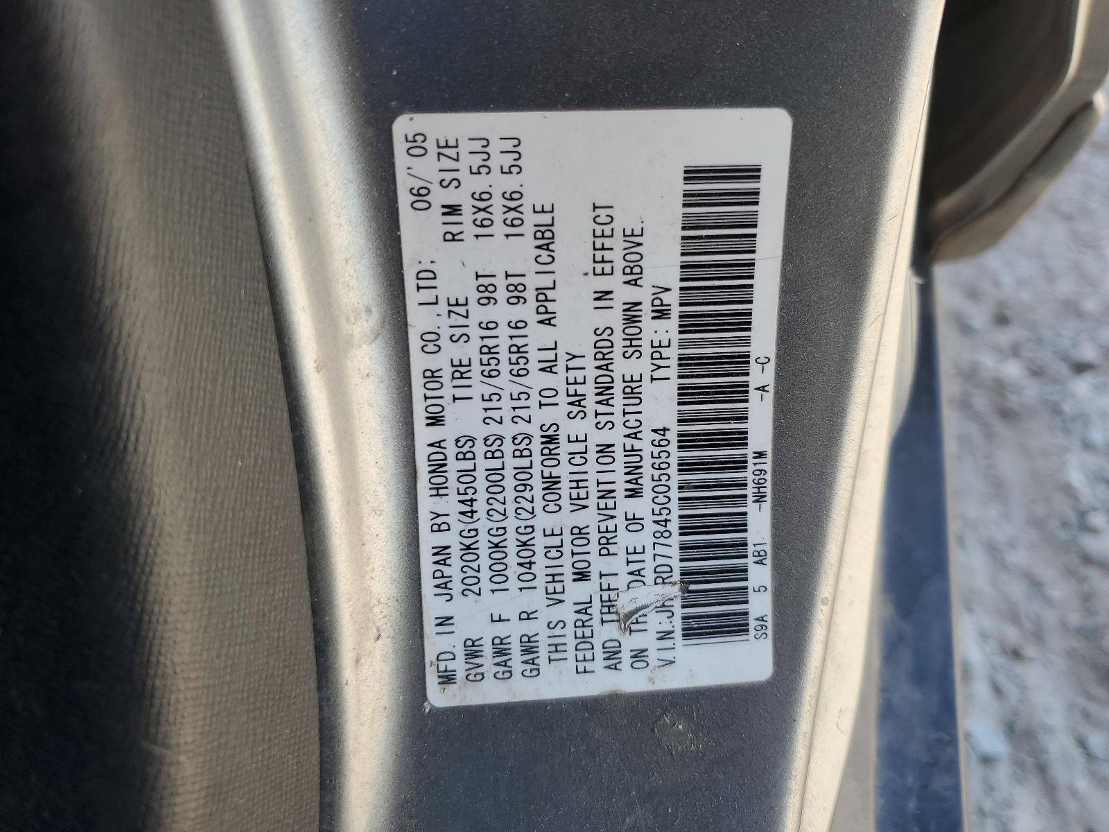 JHLRD77845C056564 2005 Honda Cr-V Ex