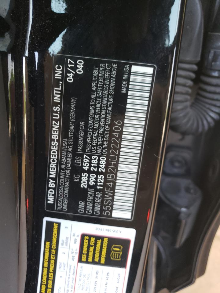 2017 Mercedes-Benz C 300 VIN: 55SWF4JB2HU222406 Lot: 64821164