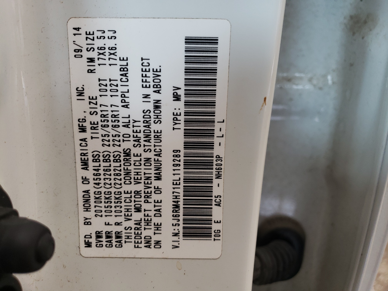 5J6RM4H71EL119289 2014 Honda Cr-V Exl