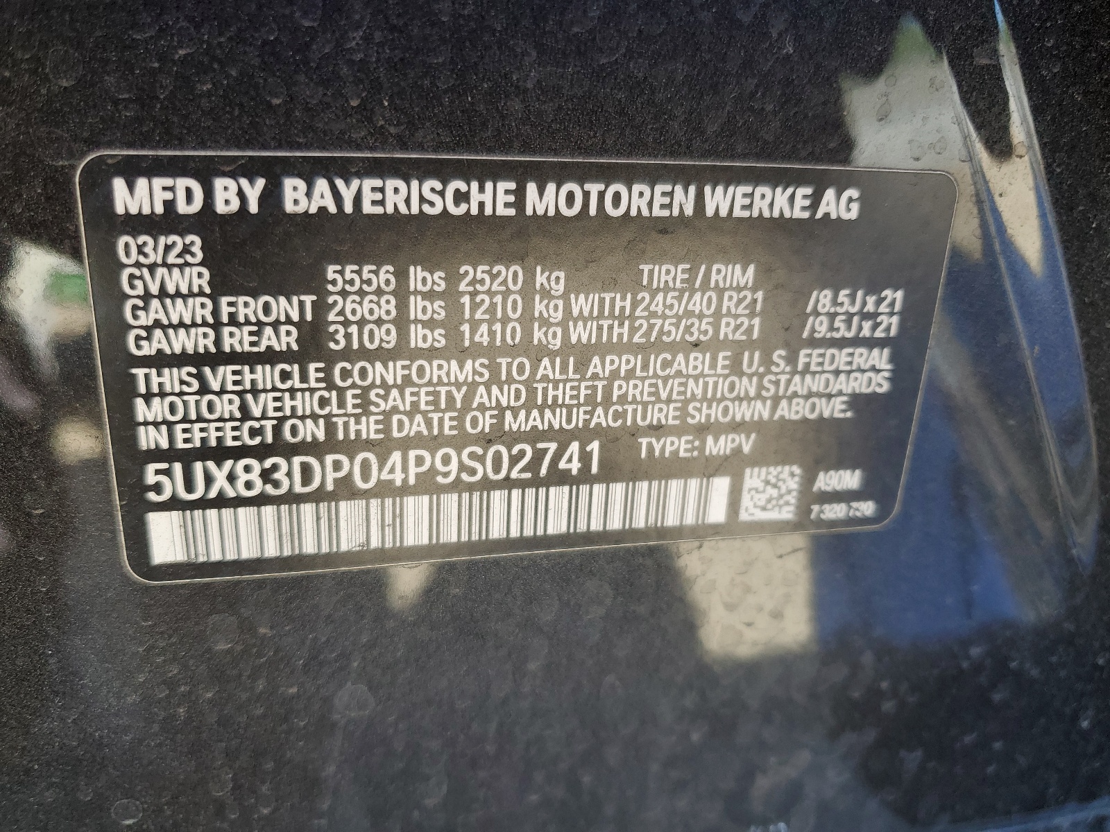 5UX83DP04P9S02741 2023 BMW X3 M40I