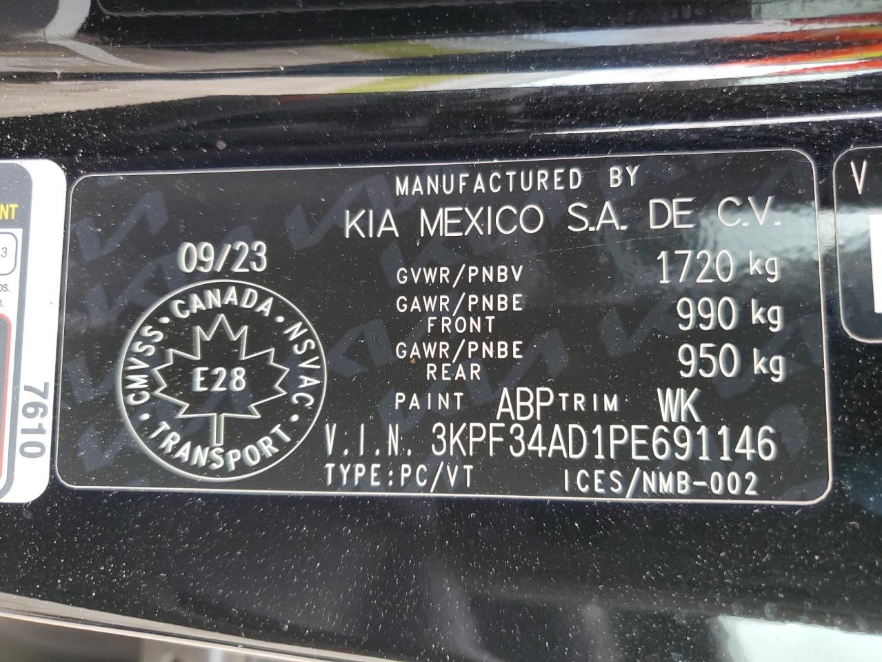 2023 Kia Forte Ex VIN: 3KPF34AD1PE691146 Lot: 68656404