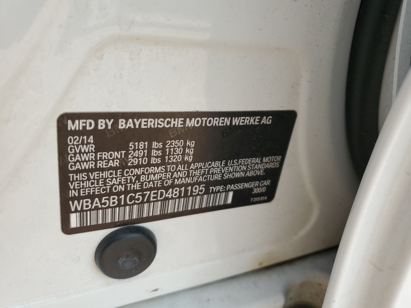 WBA5B1C57ED481195 2014 BMW 535 I