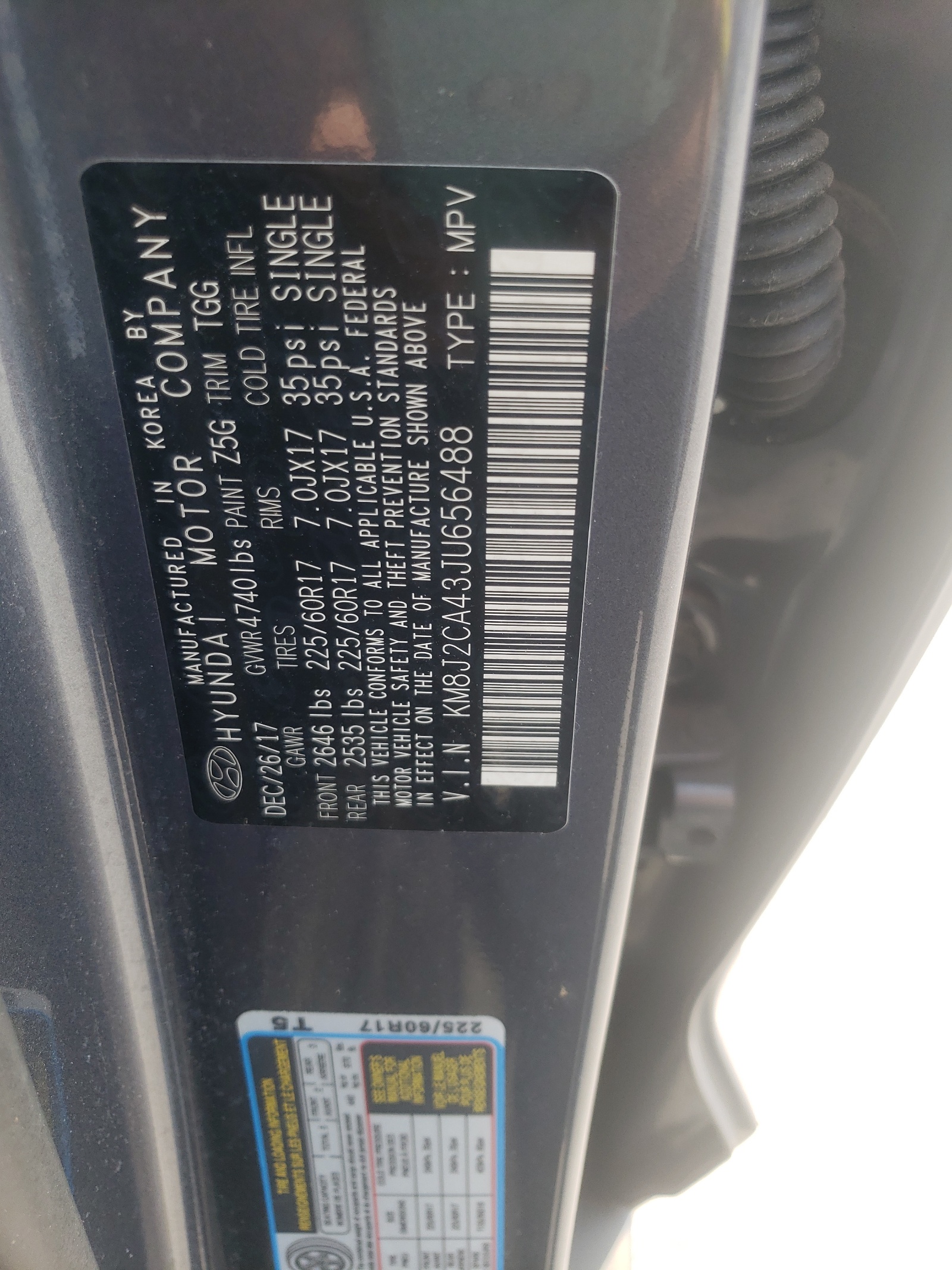 KM8J2CA43JU656488 2018 Hyundai Tucson Se