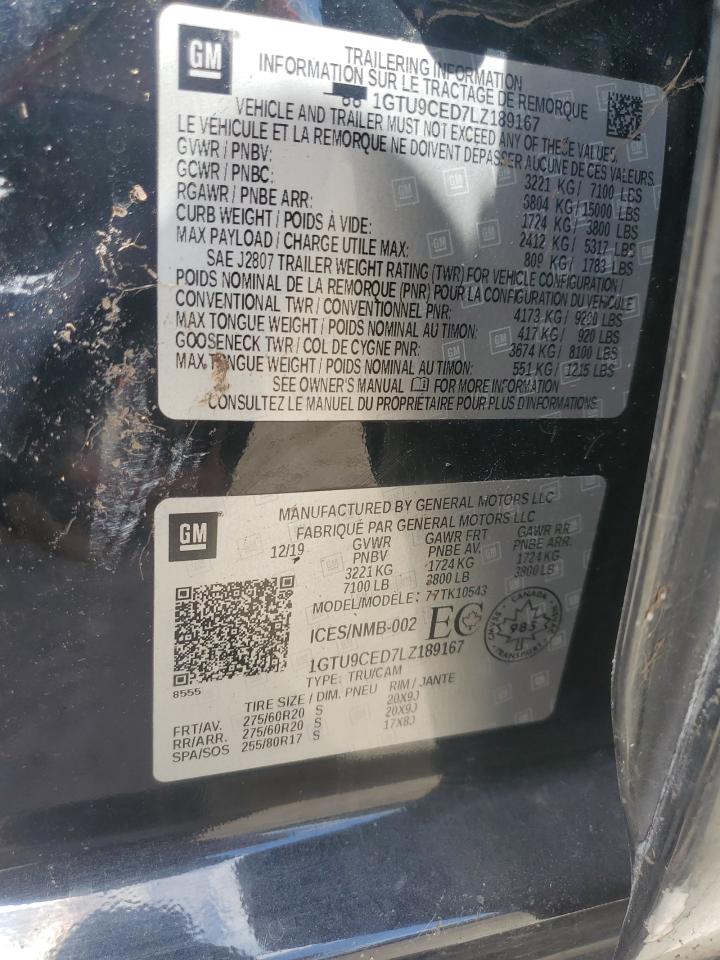 2020 GMC Sierra K1500 Elevation VIN: 1GTU9CED7LZ189167 Lot: 69583114